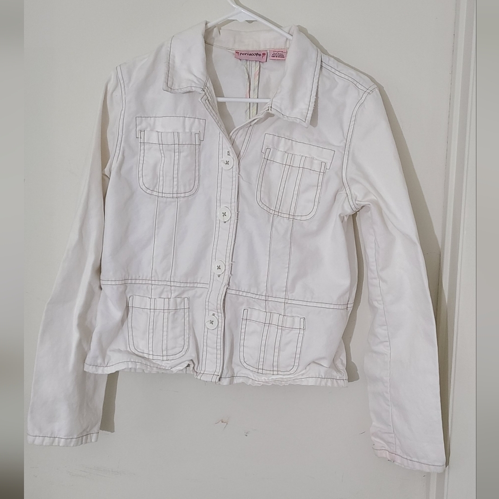 Vintage White Denim Jacket for Women Large Y2K